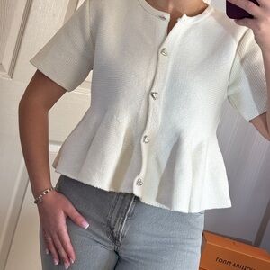 Zara Cream Peplum Blouse with Heart Buttons